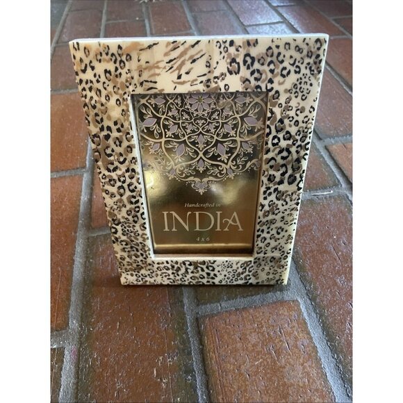 PHOTO FRAME 4x6 INDIA HANDCRAFTED GLOSS OVERLAY CHEETAH SAFARI PRINT EASEL - Picture 5 of 5